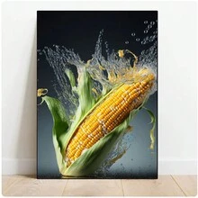 1入炸雞玉米海報，適用於客廳廚房的帆布油畫藝術家居裝飾牆飾畫像，無框