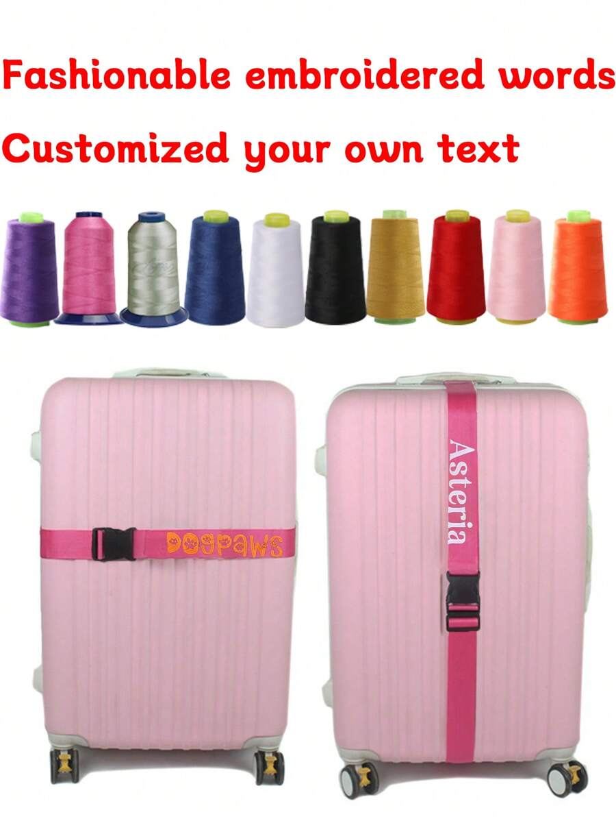 1pc Nylon Luggage Strap, Perfect Travel Accessory For Outdoor & Business Trips, Equipped With Anti-Theft Lock, Customizable Text Embroidery & Personalized Name, Ideal For Protecting And Identifying Luggage.,Colorful,Cute,Adorable,Contracted,Funny,Kawaii,Y2K,Minimalist,Commuting,Business Casual,Basics,Custom,Personalized,Unique,Customized - Pink - View 1