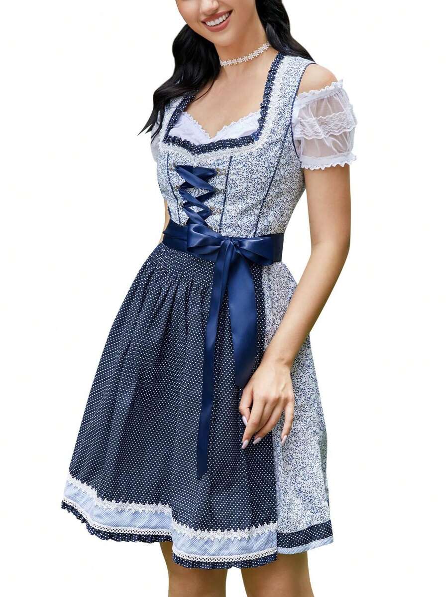 Women's Oktoberfest Dress 3 Pieces German Dirndl Dress Costumes Including Dresses, Aprons, Blouses