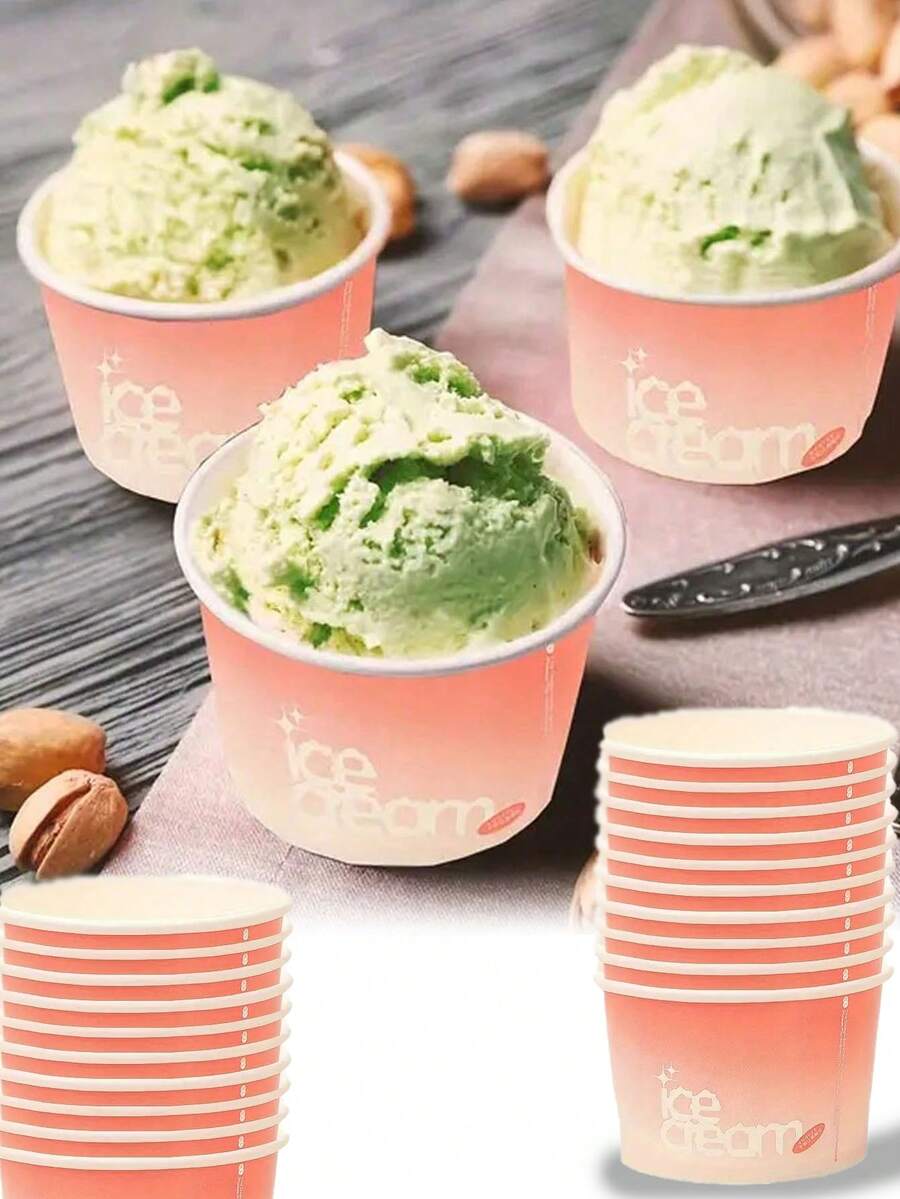 10pcs 4oz Ice Cream Cake Paper Cups, Dessert Bowls For Ice Cream, Porridge, Snacks, Hot And Cold Food, Easy To Carry, Party Supplies For Banquet, Restaurant, Hotel, Wedding, Birthday Party - Multicolor - View 1