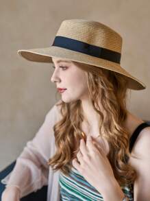 1頂夏季新款防曬寬邊女士草帽，完美適用於郊遊、海灘或派對