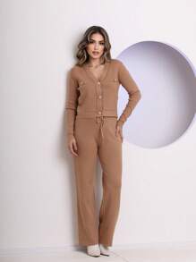 Women Sweater Pants - 杏色 - 查看 3