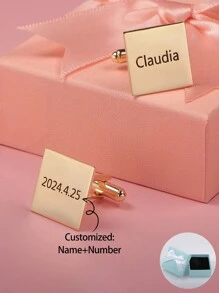 Khuy măng sét vuông tên cá nhân & ngày kỷ niệm - Ngày của Cha, Ngày của Mẹ, Ngày lễ tình nhân, Sinh nhật, Lễ kỷ niệm, Lễ tốt nghiệp, Giáng sinh, Quà tặng cao cấp dành cho gia đình cho bạn bè và bạn cùng lớp - Vàng - Xem 1