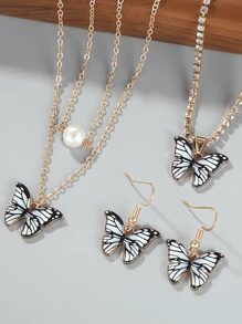 Conjunto de collar, aretes y pulsera de mariposa colorida con moda minimalista - Multicolor - Ver 2