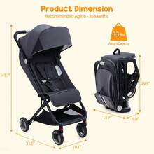Lightweight Easy Fold Compact Toddler Stroller And Baby Stroller For Travel,Compact One-Hand Fold Travel Stroller For Airplane Friendly, Reclining Seat And Canopy - Black+dark grey - View 2