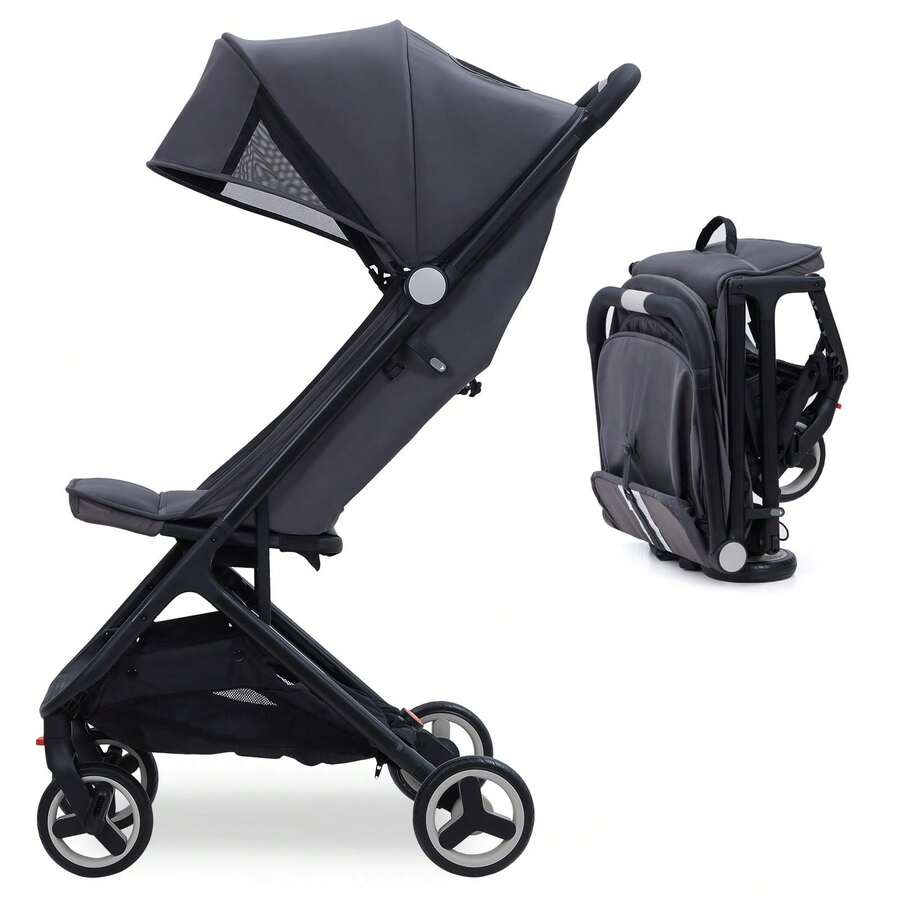 Lightweight Easy Fold Compact Toddler Stroller And Baby Stroller For Travel,Compact One-Hand Fold Travel Stroller For Airplane Friendly, Reclining Seat And Canopy - Black+dark grey - View 1