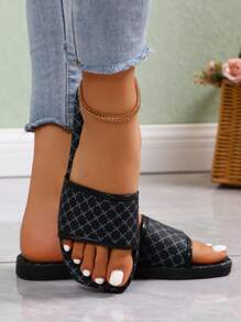 happy slides 2024年夏季新款女士平底拖鞋，防滑休閒涼鞋