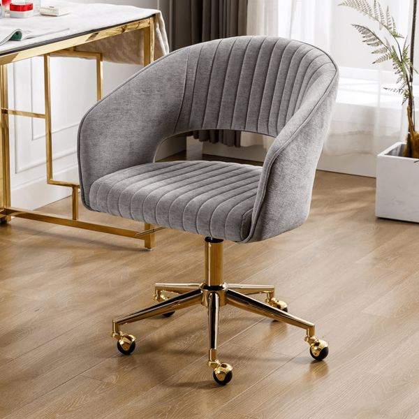 WAHSON OFFICE CHAIRS 1 silla de oficina Wahson con ruedas, silla de oficina ergonómica con asiento giratorio de 360°, silla de oficina chapada en oro, silla de estudio para dormitorio y oficina