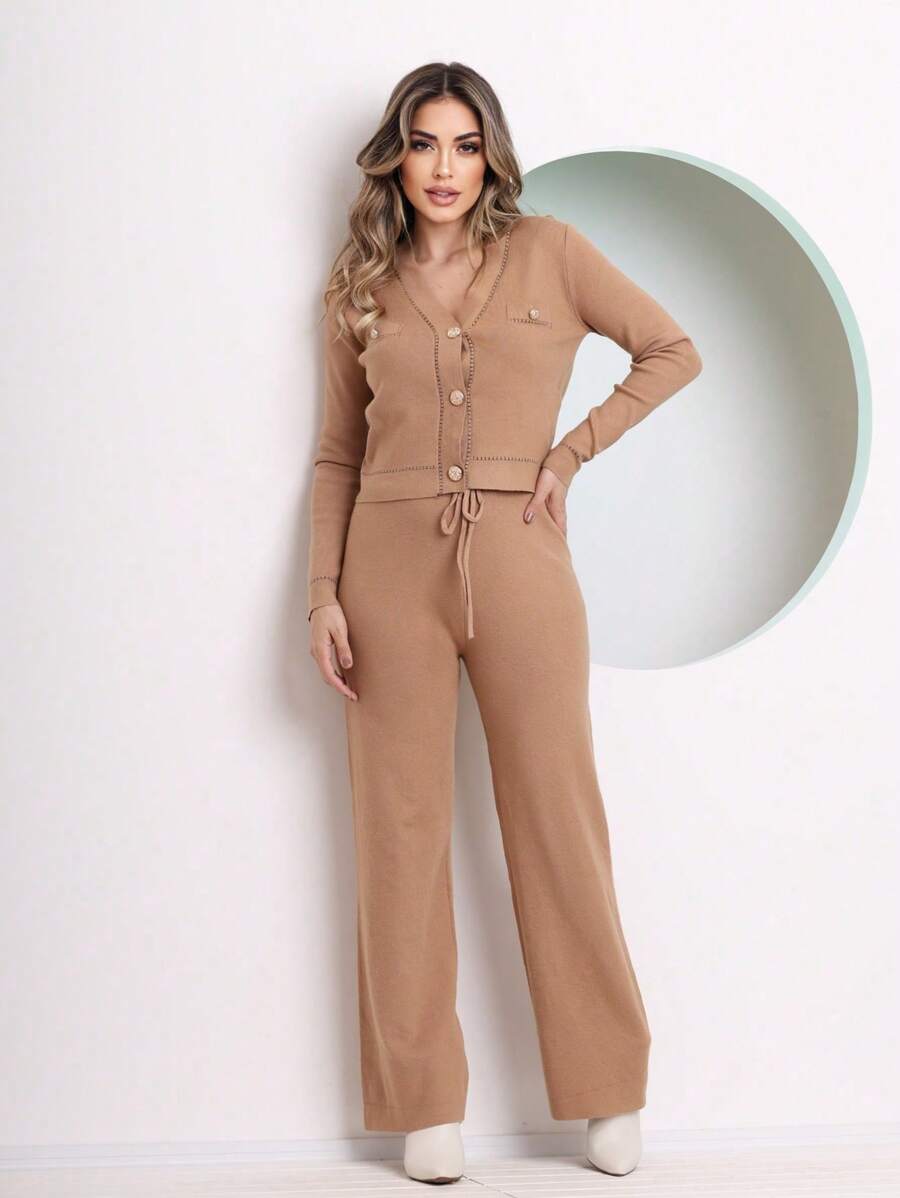 Women Sweater Pants - 杏色 - 查看 1