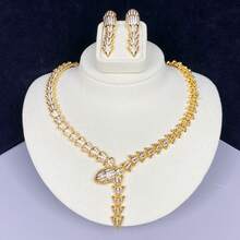 女士奢华珠宝套装、金/银色调珠宝套装、方晶锆石镶嵌铜珠宝套装、时尚蛇形设计吊坠项链、耳环和手链套装 - 套裝 - 查看 7