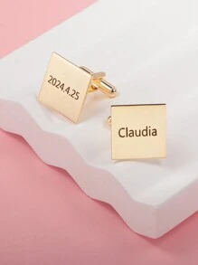 Khuy măng sét vuông tên cá nhân & ngày kỷ niệm - Ngày của Cha, Ngày của Mẹ, Ngày lễ tình nhân, Sinh nhật, Lễ kỷ niệm, Lễ tốt nghiệp, Giáng sinh, Quà tặng cao cấp dành cho gia đình cho bạn bè và bạn cùng lớp - Vàng - Xem 3