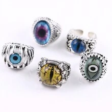 10入組復古嬉哈朋克風格的惡魔之眼開口戒指，適合酷炫男士日常穿著或萬聖節派對裝飾禮物 - 10個大眼睛混戒 - 查看 10