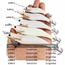 HENGJIA 1pc 2.0# 2.5# 3.0# 3.5# 4.0# Luminous Squid Jigs Prawn Hook Bionic Wood Shrimp Baits Fishing Lures For Cuttlefish Saltwater Sea Fishing Tackle