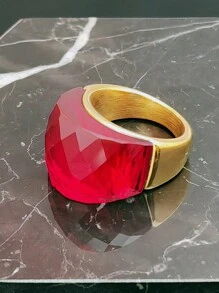 时尚镀金18K不锈钢戒指模具，女士钛钢个性化简约18K镀金不锈钢红宝石几何戒指 - 金戒指 - 查看 6