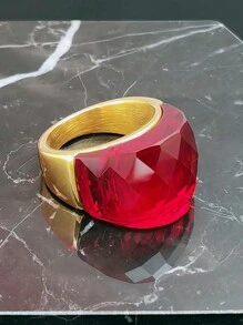 时尚镀金18K不锈钢戒指模具，女士钛钢个性化简约18K镀金不锈钢红宝石几何戒指 - 金戒指 - 查看 5