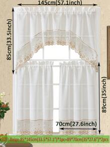 Bamboo Yarn Fabric Contrast Mesh Lace, Exquisite Embroidery Technique, Suitable For Villa Kitchen Windows Curtains, Home Decor Curtains, Bedroom Curtains, Living Room Curtains, Door Curtains, Bathroom Curtains, Cafe Curtains, Wedding Party, 1 Set Of Curtains