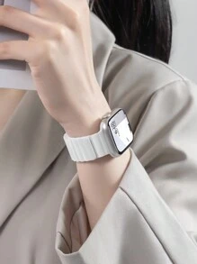 1pc Unisex Silicone Magnetic Watch Strap, Compatible With Apple Watch 38mm 40mm 41mm 42mm 44mm 45mm 46mm 49mm For Series Ultra/10/9/SE/8/7/6/5/4/3/2/1 - White - View 2