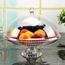 Covered Fruit Tray With Transparent Acrylic Plastic Round Food Dust Cover For Snacks, Desserts, Dried Fruits Christmas Gift - Clear - View 4