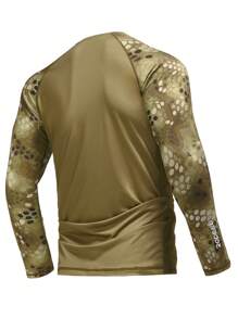 RODEEL Summer Workout Men's Printed Raglan Sleeve Quick Dry Long Sleeve Outdoor Fishing Shirt - Khaki - View 2