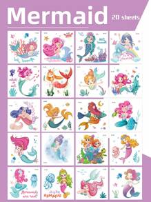 20 Sheets Mermaid Temporary Tattoo Stickers For Girls,Waterproof Cartoon Mermaid Fairy Ocean Tattoo Stickers,Ideal For Slumber & Birthday Party Supplies Decorations, Seaside Beach Mermaid Parties Favors,Goodie Bags Fillers,Creative Ideal Gift For Girls Boys