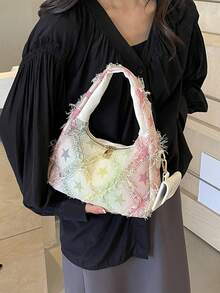 水洗牛仔時尚女士手提包，附贈手拿包，2入套裝