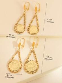 1对简约金币耳环，圆形吊坠，铜质饰品，适合女性日常佩戴 - 金黃色 - 查看 5