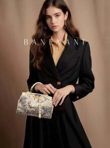 1 件 PVC 皮革印花图案小波士顿枕头包，可调节吊带，小巧适合日常使用，设计精致优雅，是送给女性朋友、姐妹、母亲、妻子、派对礼服配饰的理想礼物