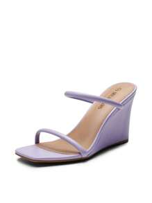 Women's Slides Wedge Sandals Two Strap Square Open Toe Dress Shoes - 紫色 - 查看 2