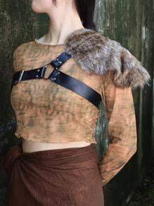 1 pieza Hombreras de armadura vikinga medieval, accesorio de disfraz para carnaval, Halloween, cosplay, chal de peluche cálido