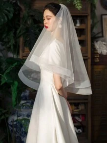 Bride Wedding Hair Accessories Bachelorette Party Carnival Headwear White Simple Border Medium Long Double Veil Photo Props Fall Clothes For Women