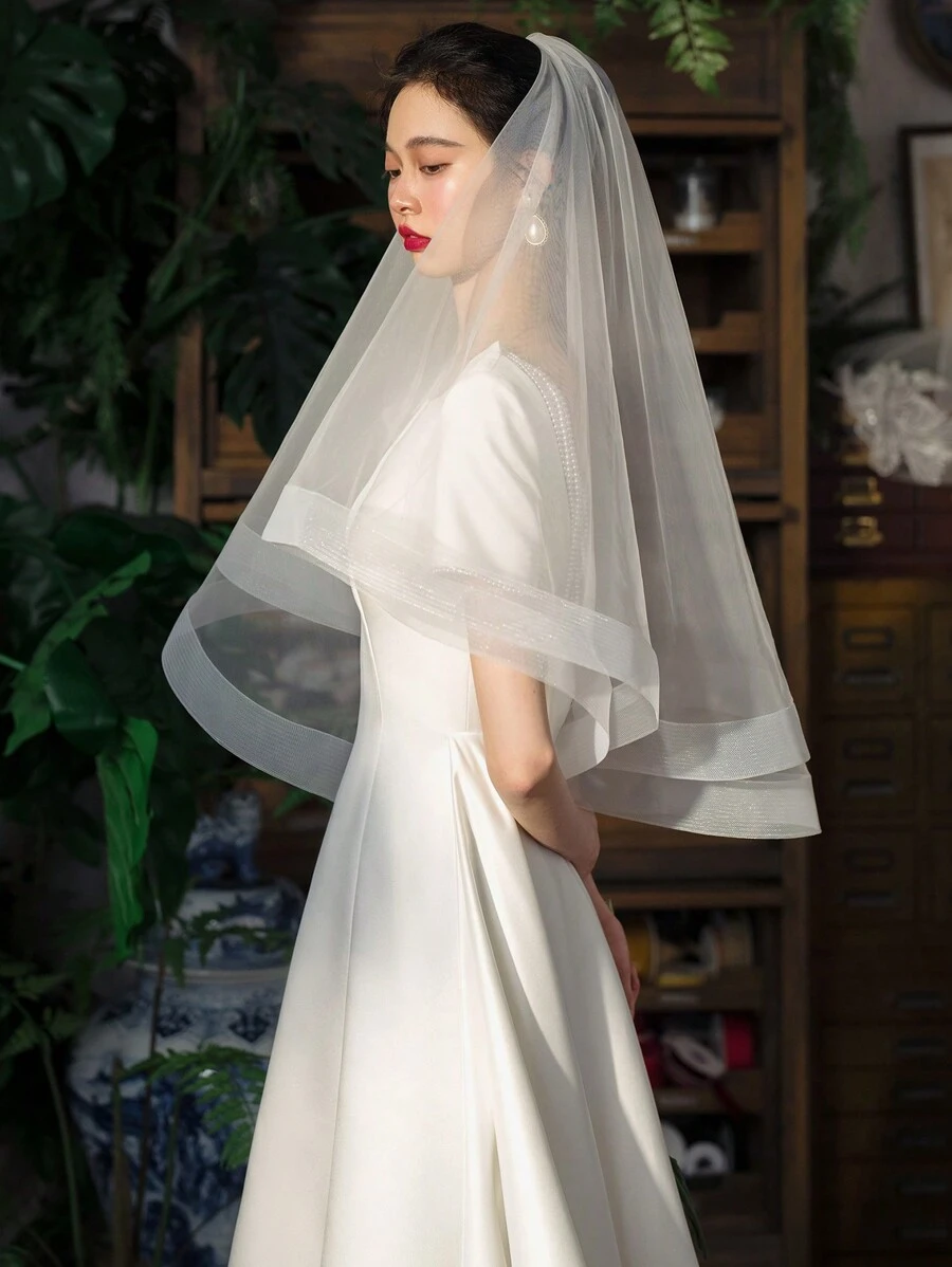 Bride Wedding Hair Accessories Bachelorette Party Carnival Headwear White Simple Border Medium Long Double Veil Photo Props Fall Clothes For Women