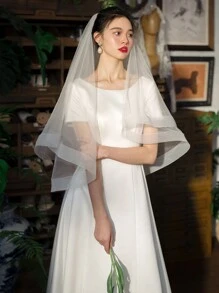 Bride Wedding Hair Accessories Bachelorette Party Carnival Headwear White Simple Border Medium Long Double Veil Photo Props Fall Clothes For Women