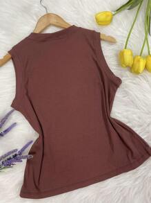 Blusa regata tecido algodao estica muito bom frente com lantejoulas - Marsala - Visão 2