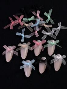 50入組粉白色綢帶結日本蕾絲指甲造型裝飾，DIY韓式美甲設計指甲造型配件指甲寶石指甲用品 - 彩色 - 查看 4