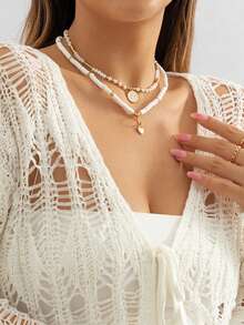 Bohemian Vintage Soft Ceramic Jewelry Retro Simple Heart-Shaped Crystal Multi-Layer Necklace - Multicolor - View 2