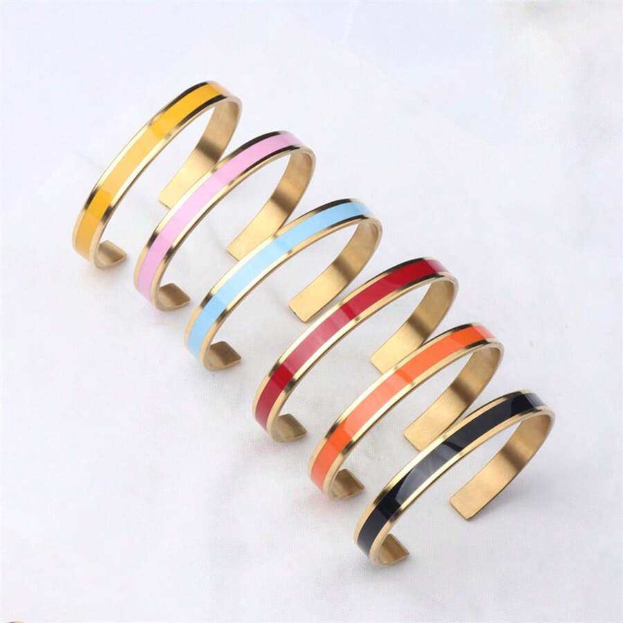 Vòng đeo tay có thể điều chỉnh hình chữ C bằng thép không gỉ phong cách châu Âu và Mỹ, đa năng cho phụ nữ - Vòng tay hình chữ C nhỏ giọt dầu - Xem 1