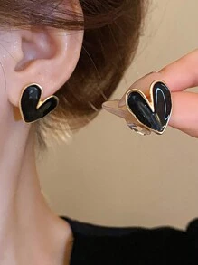 Andkiss 1pair Simple Daily Heart Drop Earrings For Women