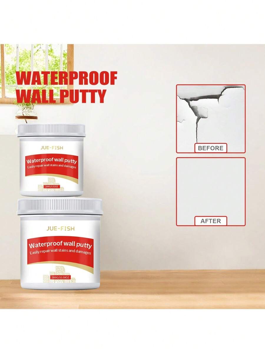 1 件（100g/300g）现代风格白色墙面修补膏，用于污渍覆盖和墙面绘画，防潮、防霉、防涂鸦，家庭使用 - 白色 - 查看 1