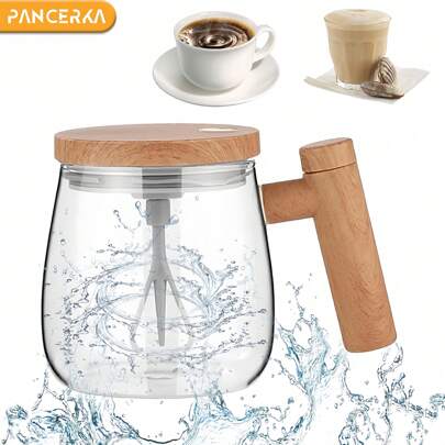 PANCERKA 1pc 400ml Electric Self-Stirring Mug For Coffee, Milk, And Protein Powder - High Borosilicate Glass Mixing Cup For Home, Office, And Travel