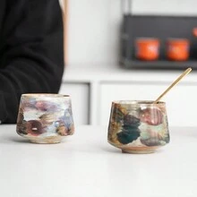 1 tách trà gốm sứ cổ điển đầy màu sắc 7oz, cốc gốm thủ công tráng men nhỏ giọt với hoa văn nghệ thuật Latte sáng tạo, dùng cho cà phê, sữa và trà cao cấp, cốc thủy tinh thô, cốc nước tối giản, quà tặng hoàn hảo - Đầy màu sắc - Xem 6