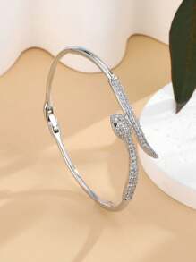1pc Snake-Shaped Crystal Bangle Bracelet - Serpentine Design With Sparkling Crystals - Chic Accessory For Elegant Outfits
