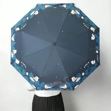 Ombrello pieghevole triplo con gatto nella tazza, protezione UV da viaggio, ultra leggero, ombrello da sole carino adatto per uomo e donna - Multicolore - Visualizzare 9