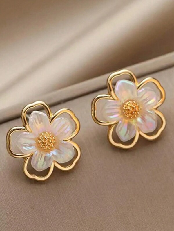 1 par de pendientes de mujer con diseño de flor pequeña de circonita cúbica, accesorio diario de San Valentín