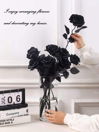 5pcs Artificial Black Rose Flower Decoration, Suitable For Party, Wedding, Home Decor