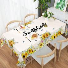 1入組桌布，明亮向日葵蜜蜂桌布，春季野餐裝飾，邊緣壓花工藝，印花桌布，耐污、防水，無摺痕，餐廳、家庭廚房、露台甜蜜家居蜜蜂桌布裝飾、餐桌套 - 彩色 - 查看 18