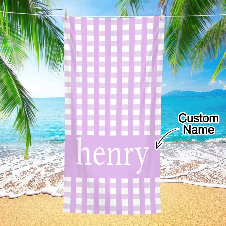 1入個人化定制方格印花海灘毛巾80*160cm，吸水性大型夏季海灘毯，適用於沙灘泳池派對，海灘必備禮物 - 彩色 - 查看 1