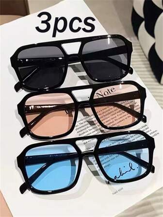 3 piezas/1 pieza Gafas de moda enmarcadas grandes para adolescentes, adecuadas para uso diario