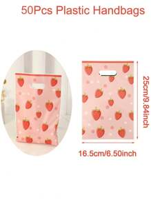 10/20/50pcs 16.5*25cm Strawberry Print Gift Bags,Plastic Party Candy Bags With Handles,Multi-Purpose Gift Wrapping Supplies Goodie Bag For Gender Reveal Strawberry Theme Birthday Family Holiday Party, Suitable For Boutique Stores, - Multicolor - View 12