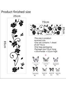 1set Black Flower Vine Butterfly Wall Sticker For Living Room Background Decoration