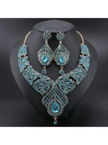 1 Set Crystal, Rhinestone, Cubic Zirconia Water Drop Necklace And Earrings Jewelry Set, Suitable For Women's Wedding, Party, Daily Wear, Great For Holiday, Birthday, Christmas Gift